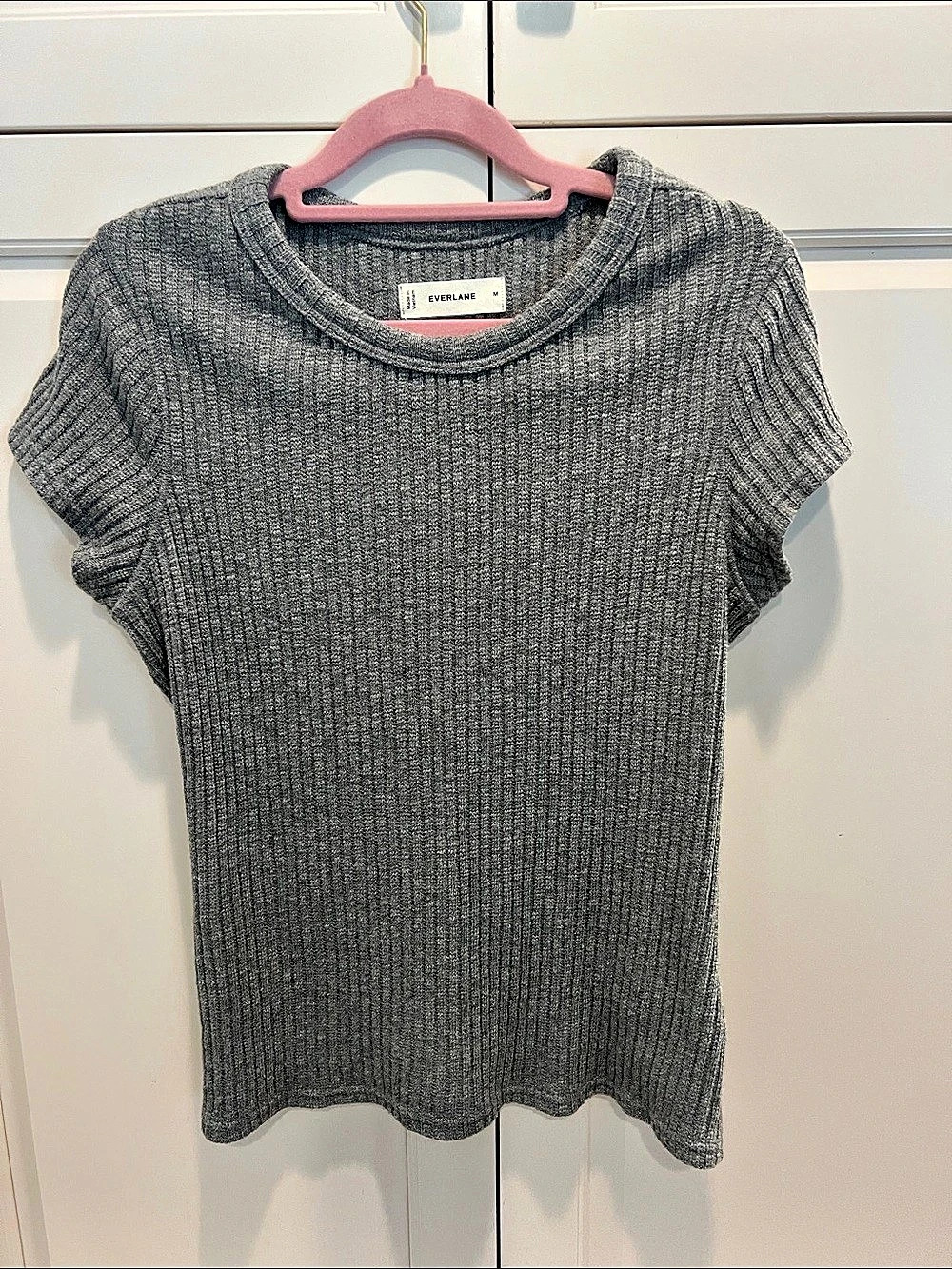 Everlane The Luxe Rib Crew Ribbed Short Sleeve Top Gray Medium